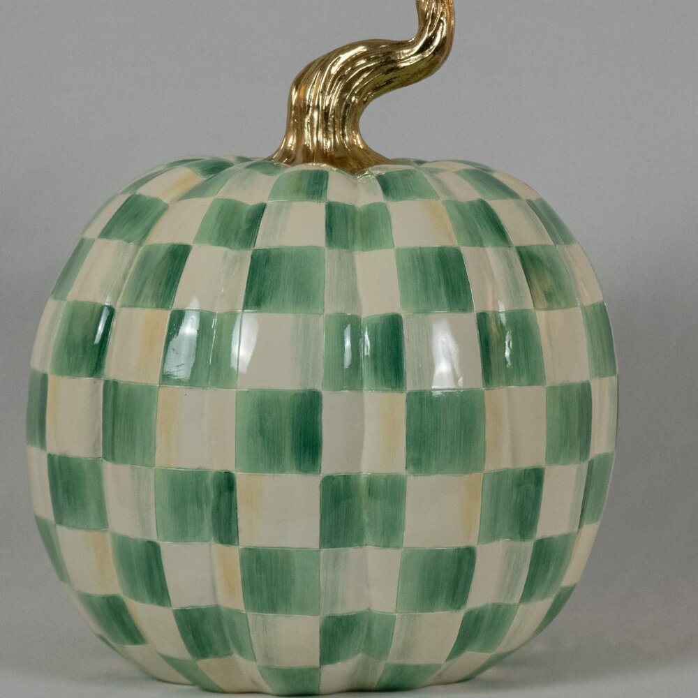MacKenzie Childs Large Check Pumpkin- Emerald Green